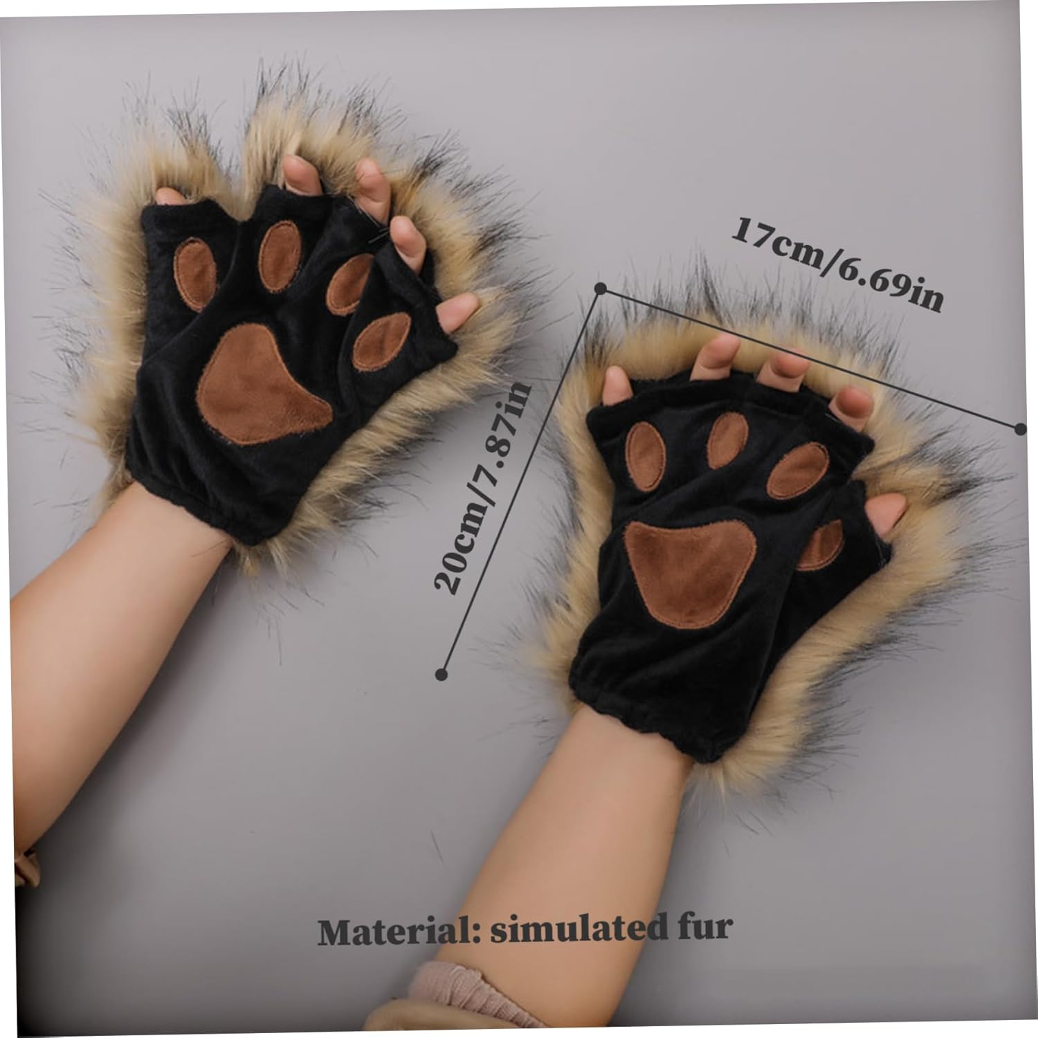 Therian Paws, Cat Paw 1 Pair Half Finger Therian Paws Cute Embroidered Fur Paws Decorative Realistic Paw Gloves for Kids Adults Cosplay Stage, Black — image 3