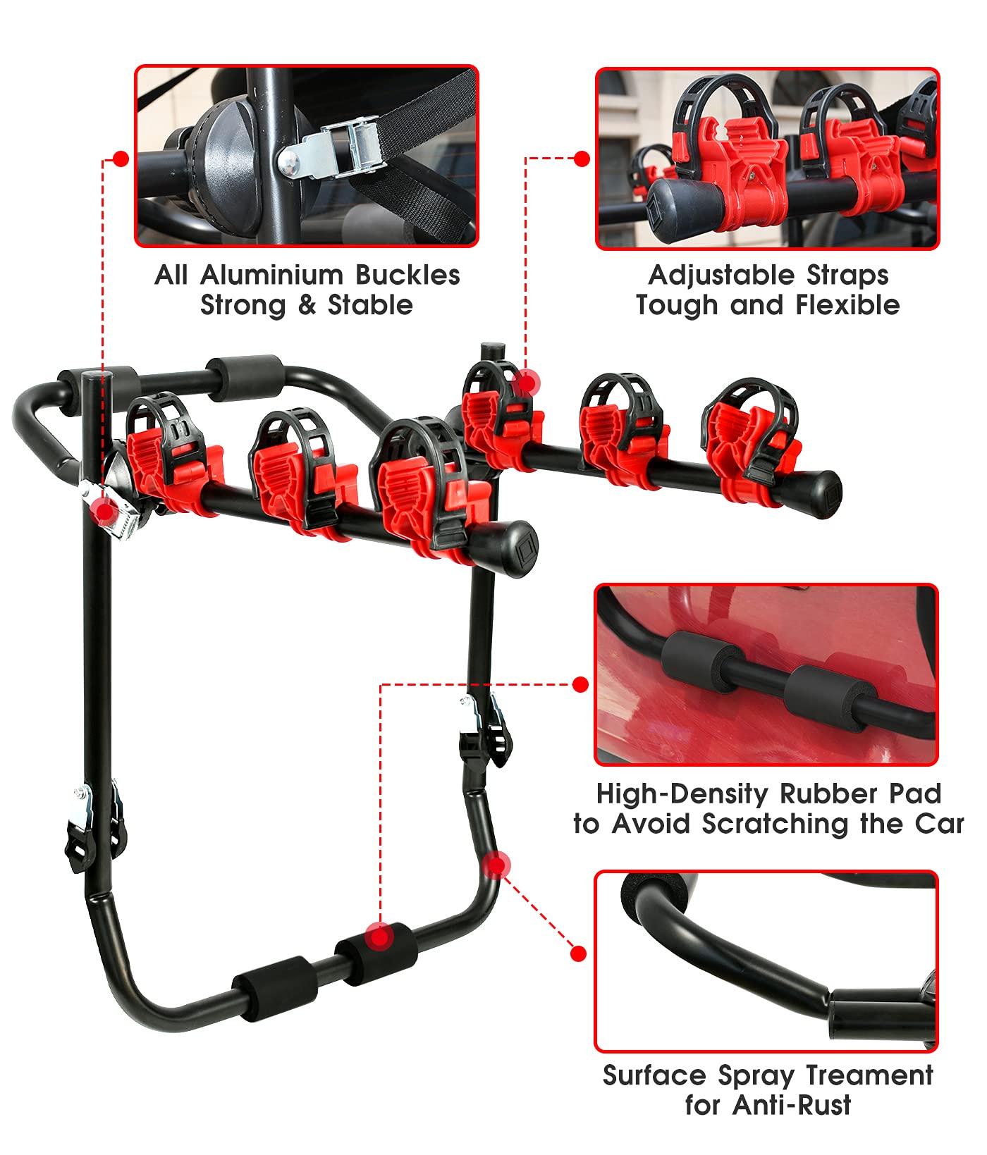 3 Bike Universal Cycle Bicycle Car Rear Carrier Rack Hanger Mount for Car Sedan Hatchback Minivan SUV โ image 3