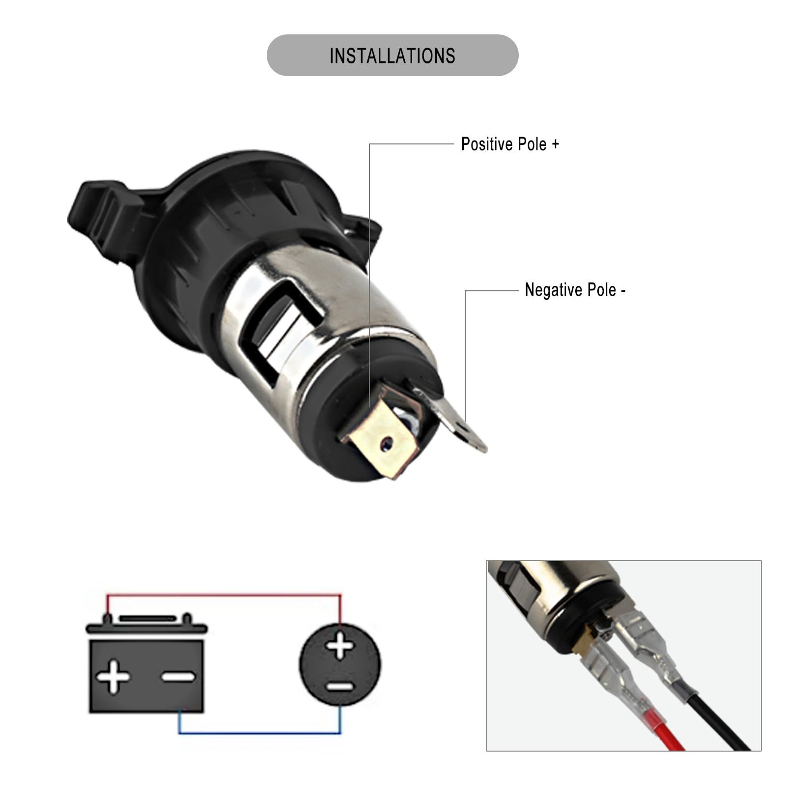 Lighter Socket, Cigarette Lighter, Female Power Outlet Socket Replacement with Cover Wiring Harness Waterproof — image 3