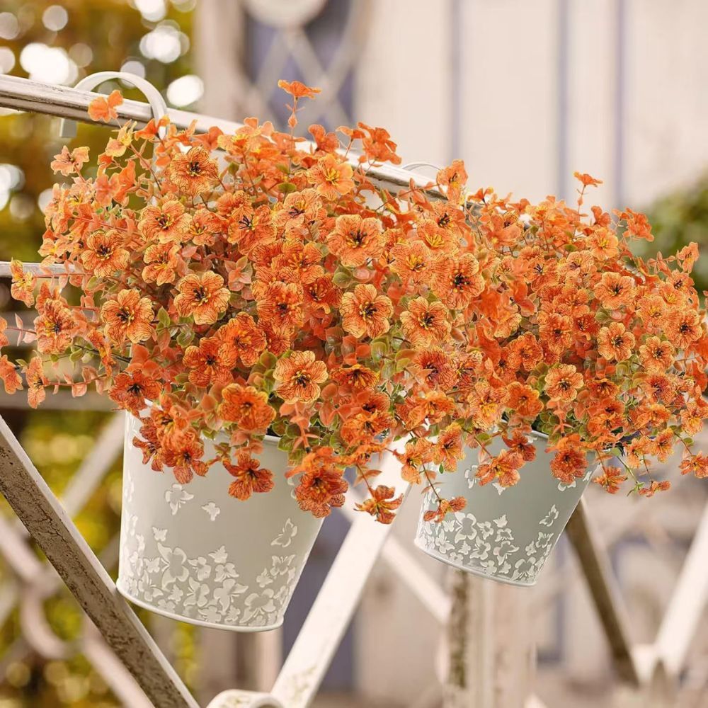 6PCS Realistic Artificial Autumn Floral Picks, Faux Orange Daisy & Eucalyptus Stems, Farmhouse Fall Harvest Table Centrepiece Decor โ image 3