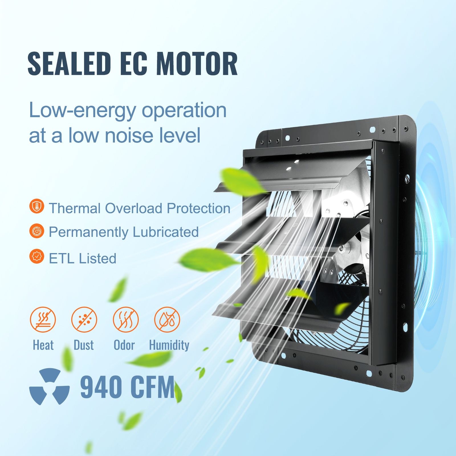 Shutter Exhaust Fan, 305 mm /12 inch with Temperature Humidity Controller, EC-motor, 904 CFM, Variable Speed Adjustable Wall Mount Attic Fan, Ventilation and — image 4