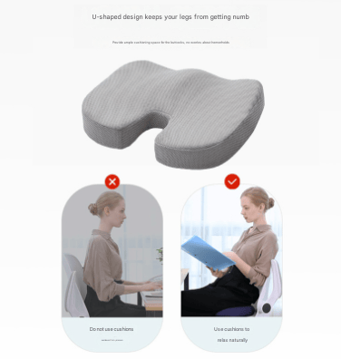 Black Ergonomic U‑Shaped Memory Foam Seat Cushion, Tailbone Relief & Posture Support with Breathable Cover — image 3