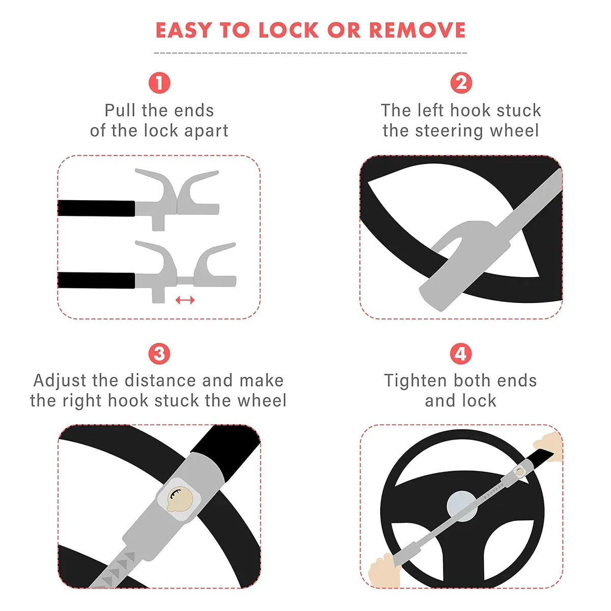 Multi Functional Car Anti Theft Steering Wheel Lock Security Bar for Vehicle Use — image 6