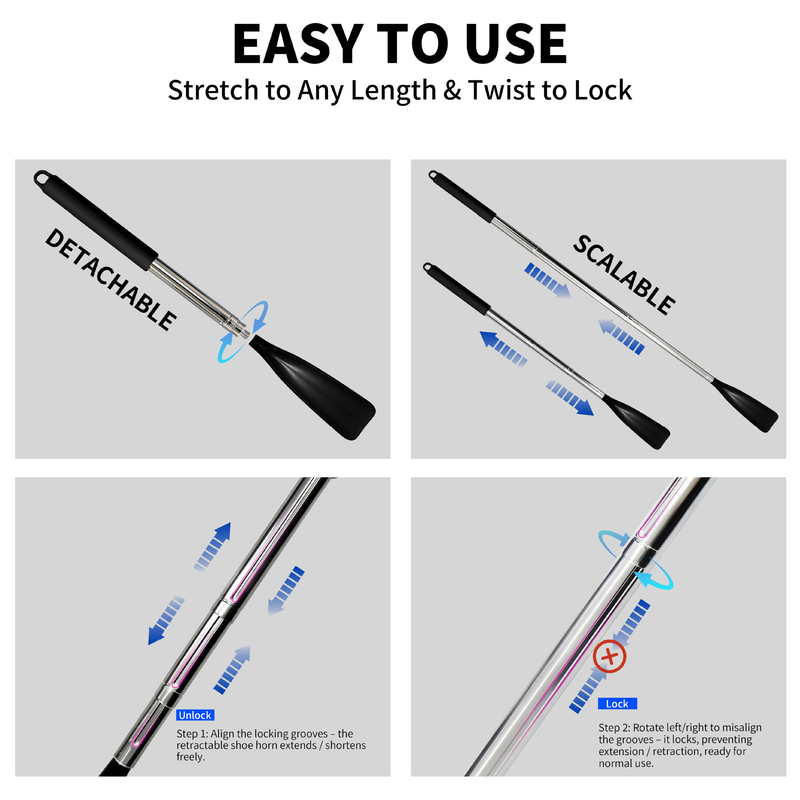 Retractable Stainless Steel Long Handle Shoe Horn, Portable No-Bend Shoe Helper for Elderly Pregnant Kids — image 3