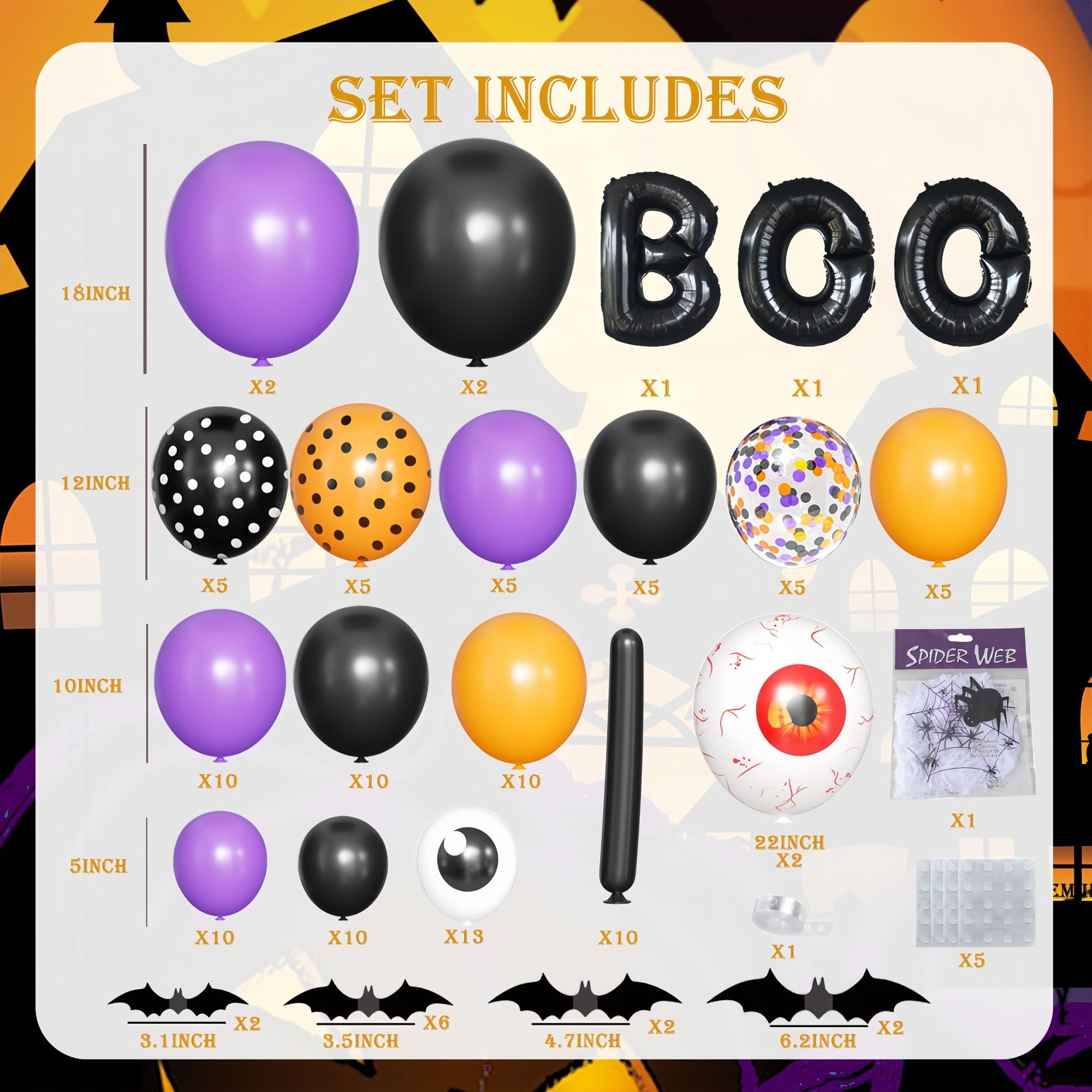 Halloween Decoration Set – Light-Up Pumpkin Lamp,128 Pcs Halloween Party Balloon Garland Arch Kit & Hand Pump for Indoor Outdoor Halloween Porch,Fireplace — image 5
