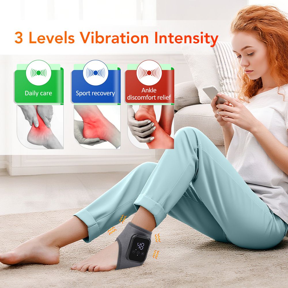 2-Pack Grey Wireless Rechargeable Heated Ankle Massager - 3 Heat Levels & 3 Vibrating Intensities Foot Joint Wrap for Pain Relief and Recovery — image 3