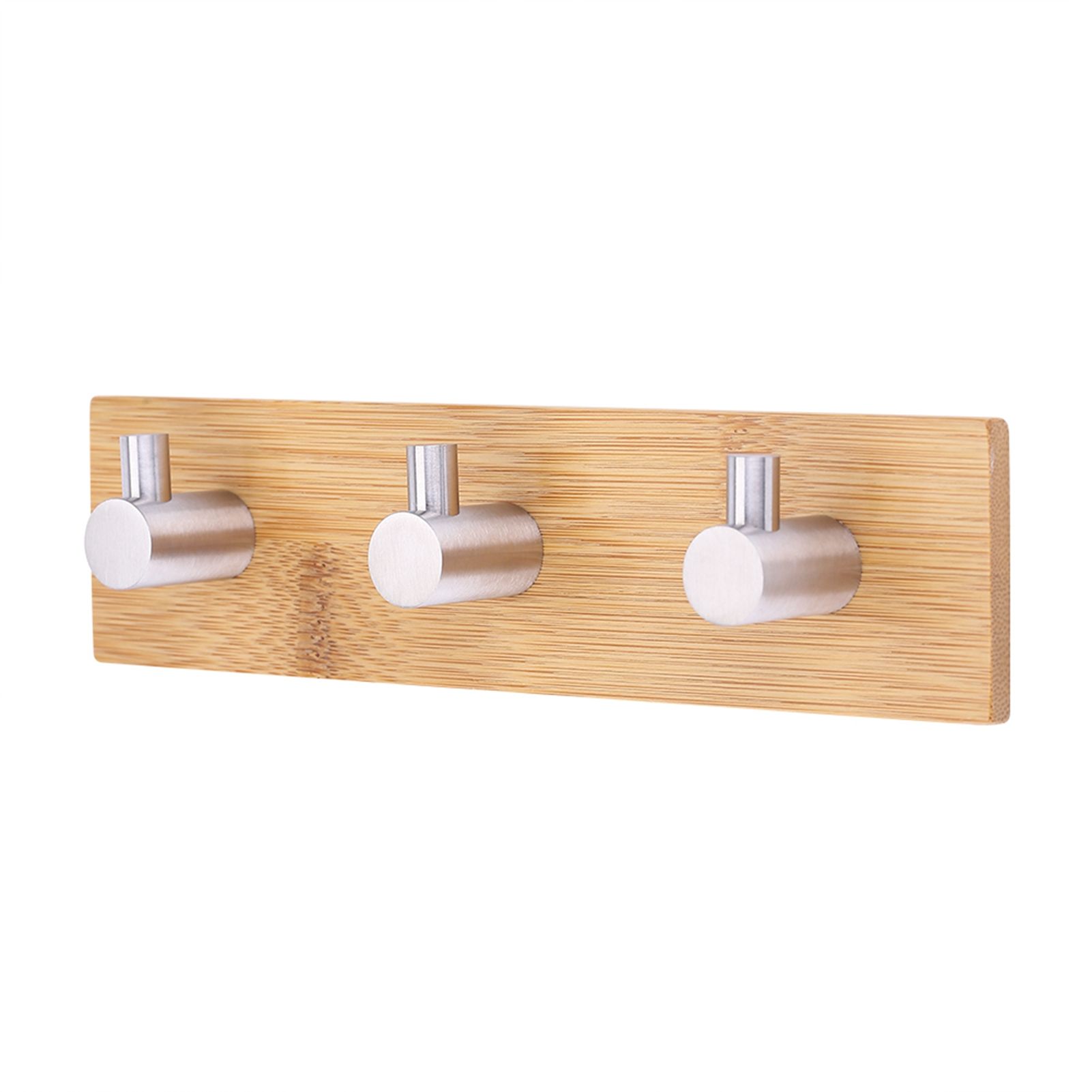 Natural Bamboo Stainless Steel Wall Hanger Hook Bag Key Towel Hanger Kitchen Three Hook — image 2