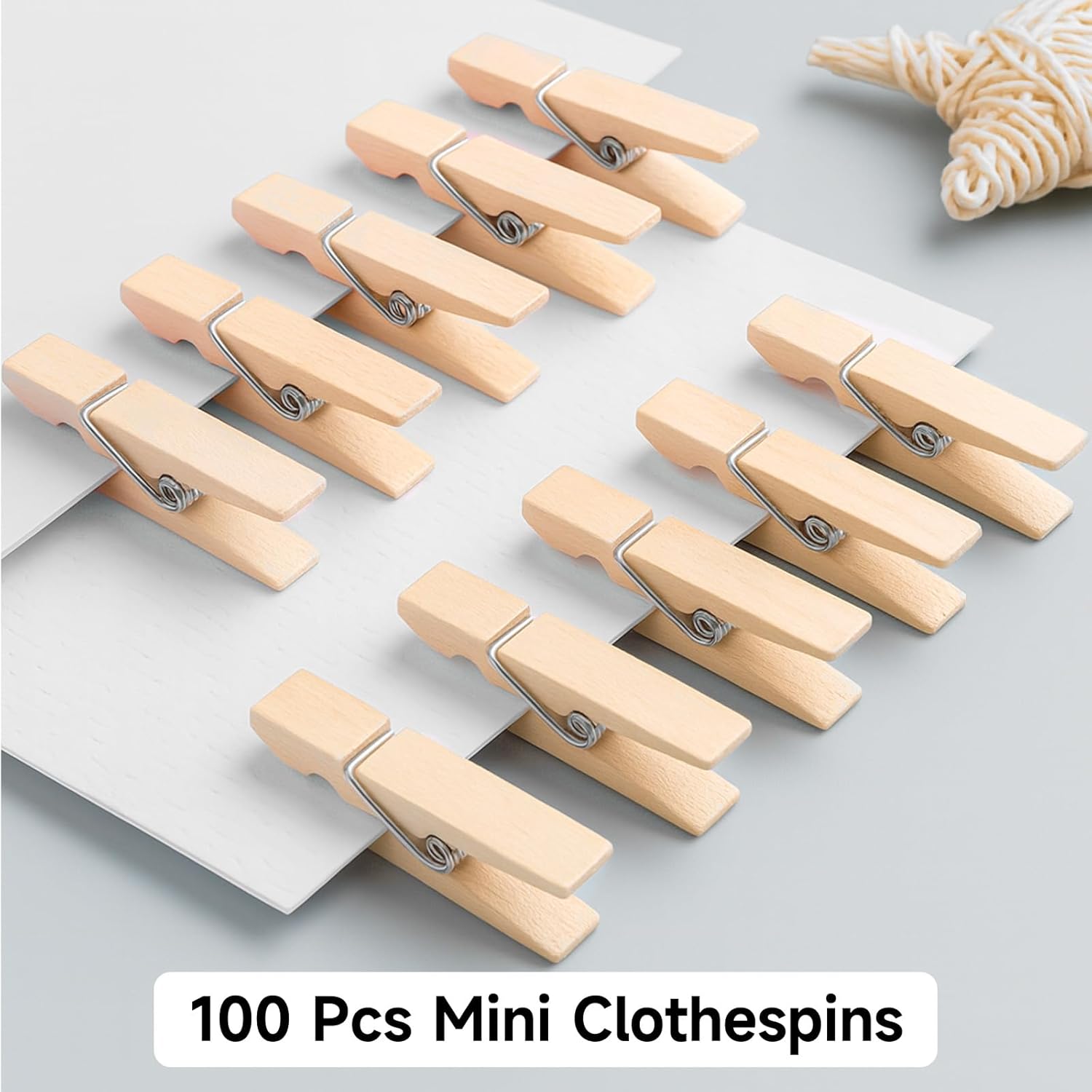 Mini Clothespins Wooden - Small Clothes Pins for Crafts 1.4 Inch,50 Pcs Natural Clothespins Clips with Jute String for Hanging Pictures,Photo Displays,Baby โ image 4