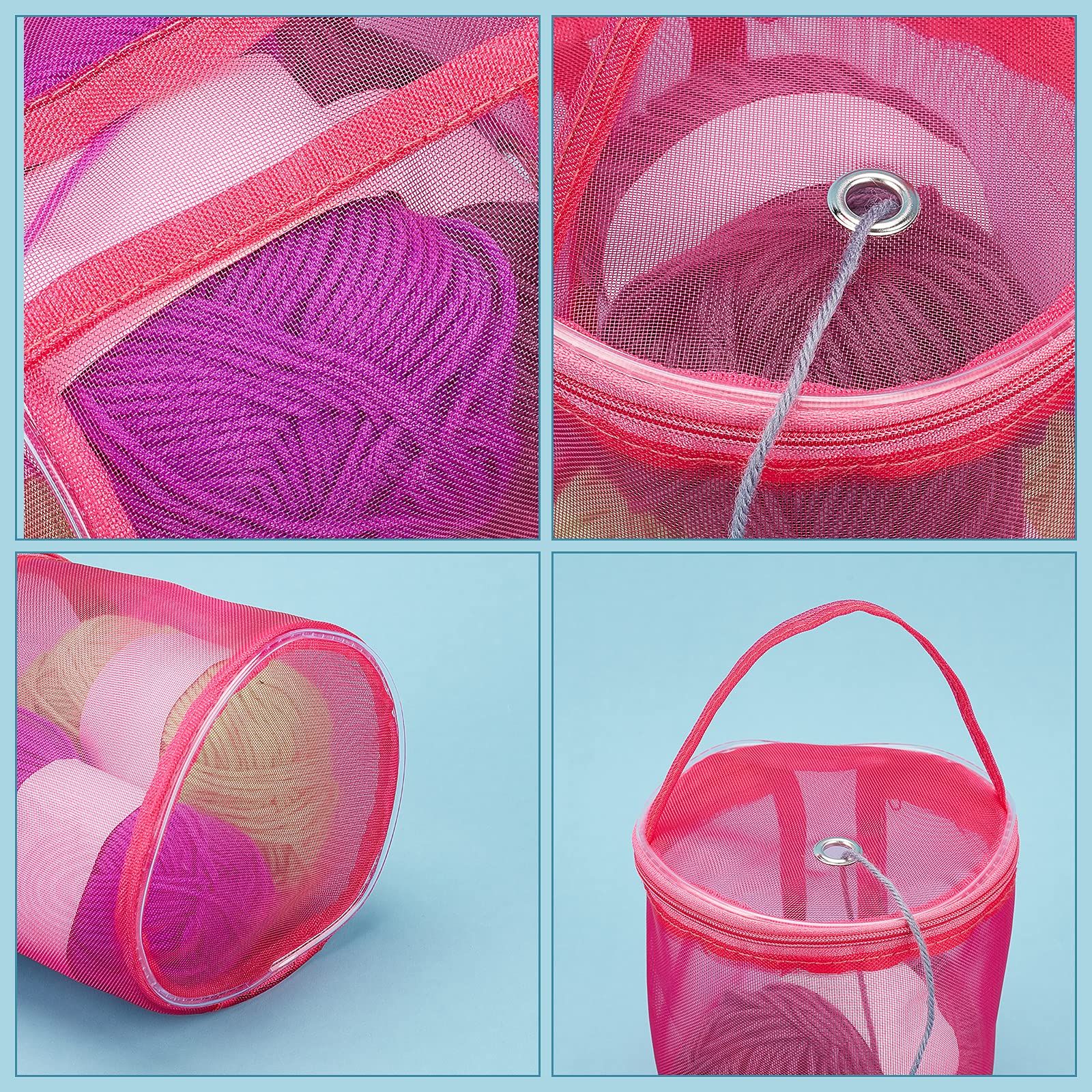 2 Pcs Empty Mesh Yarn Bags, Portable Knitting Bag Storage Cases Tote Bags Crochet Thread Sewing Accessories (Fuchsia and Purple) — image 5