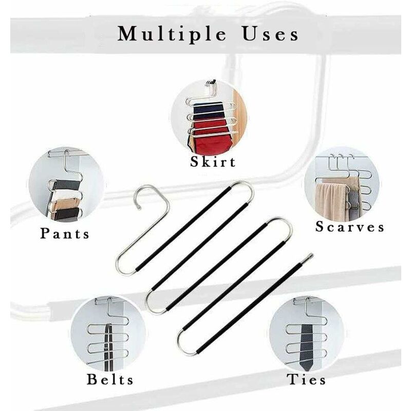 6 Pack Shaped Stainless Steel Non-Slip Pants Hangers For Jeans Scarf Trousers - Black โ image 3