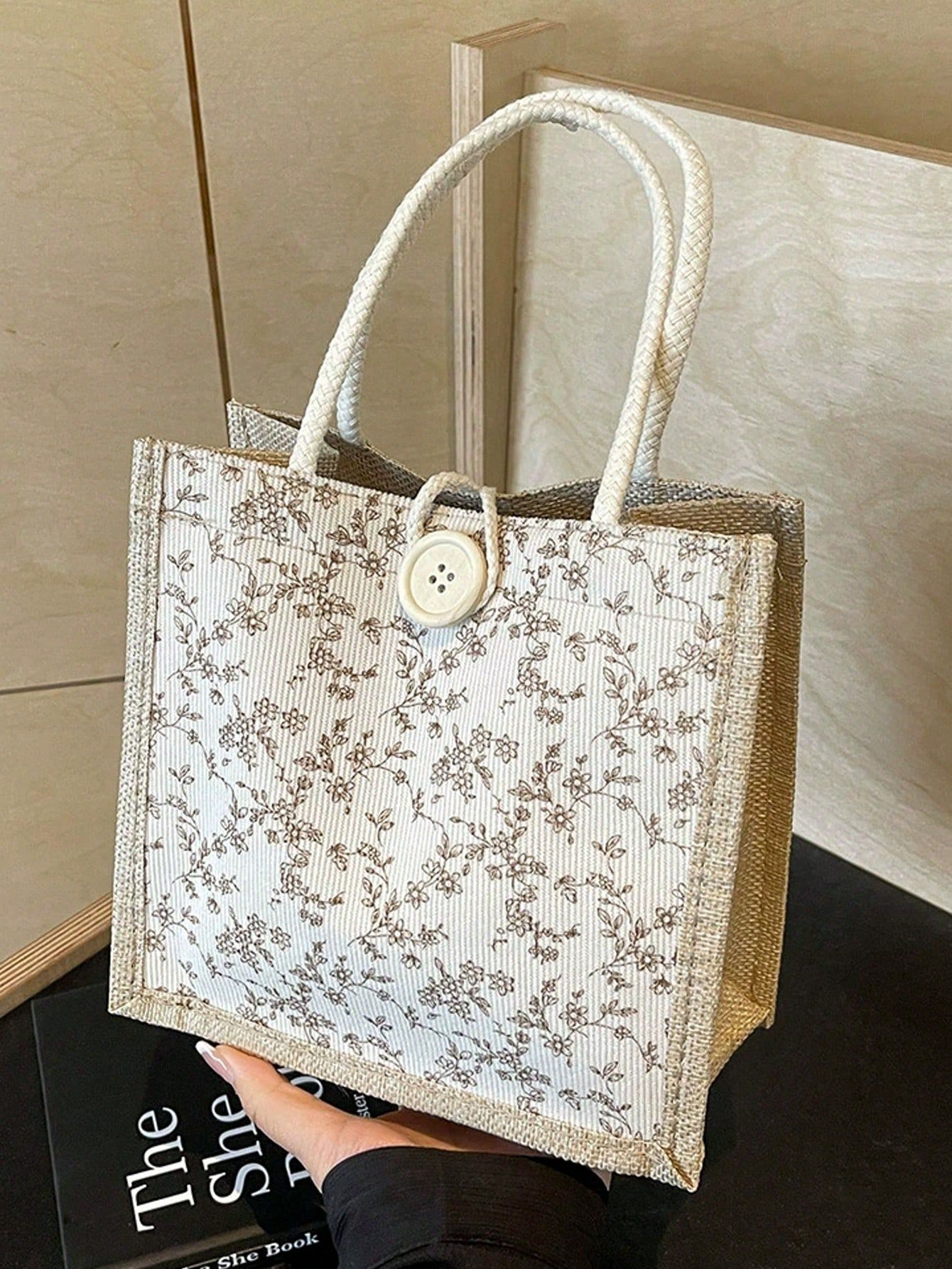 1PC Printed Linen Tote Bag – Bridesmaid Handbag, Large Capacity Cosmetic Bag, Travel Makeup Bag, Gifts, Portable Casual Storage — image 3