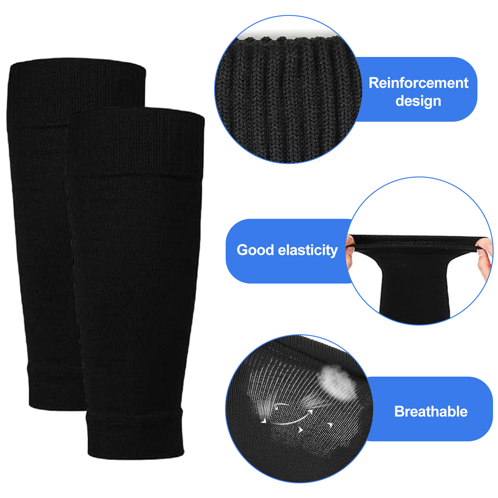 Football Socks with Shin Guards 2 Pairs Black for Children's Football Matches — image 3