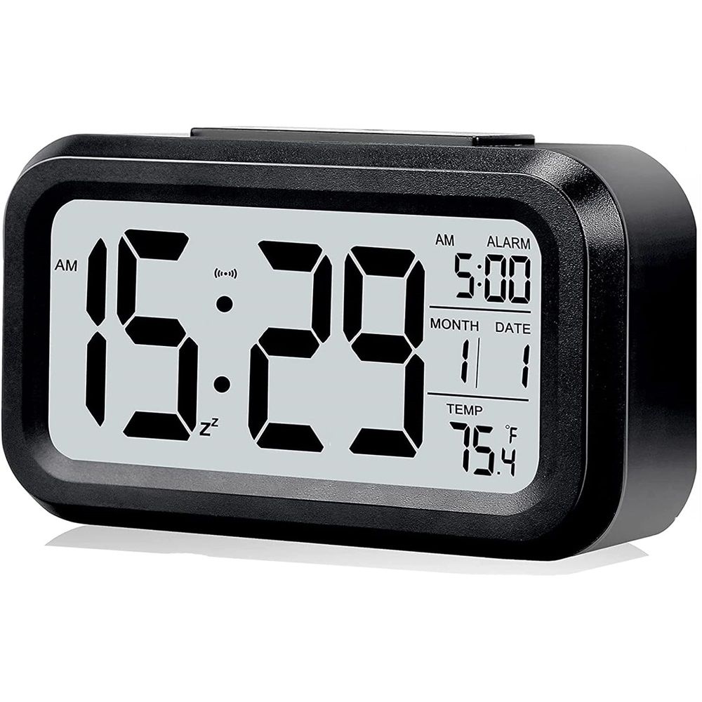 2pcs Digital Alarm Clock with Display, Desk Smart Electronic Small Clock with Indoor Temperature, Backlight, Battery Operated, for Home Bedroom Kids Office