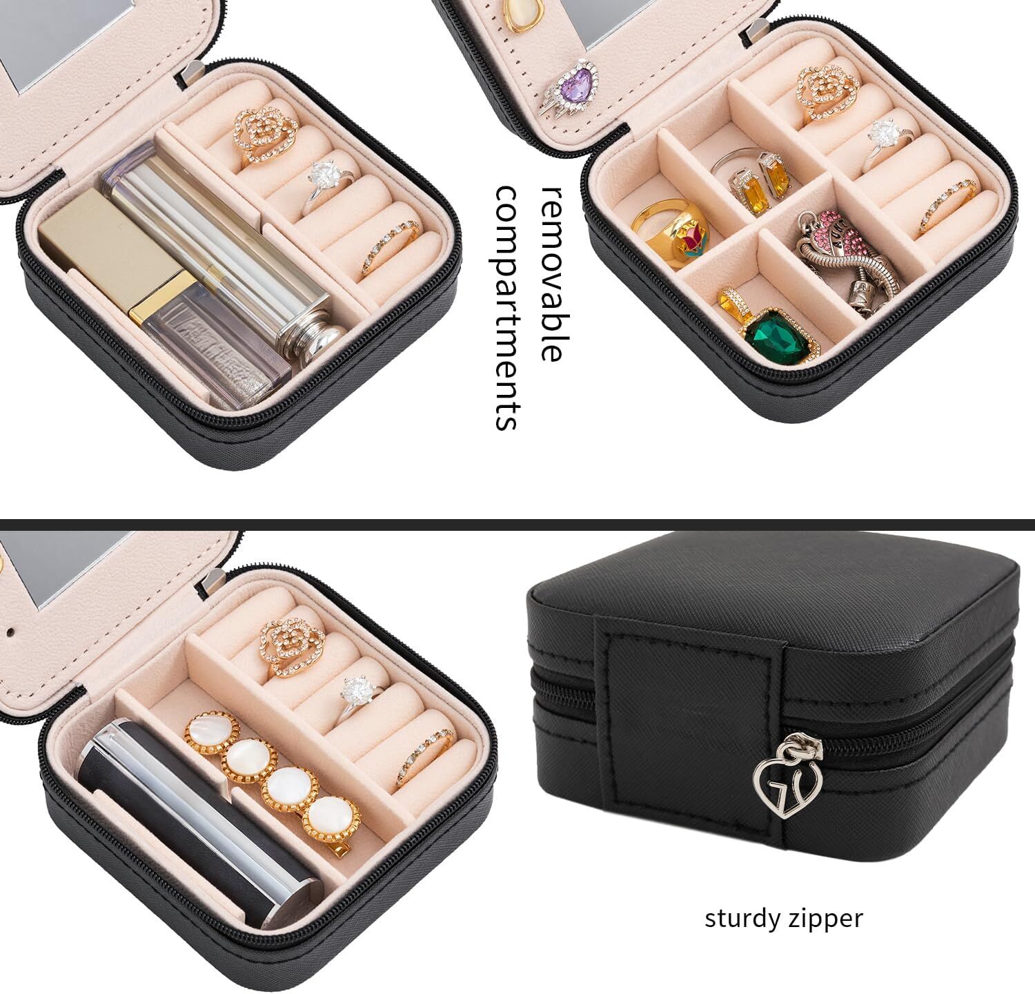 Black Travel Jewelry Box with Mirror: Sleek, Organised Storage for Rings, Necklaces & Earrings, Ideal for Aussies — image 5