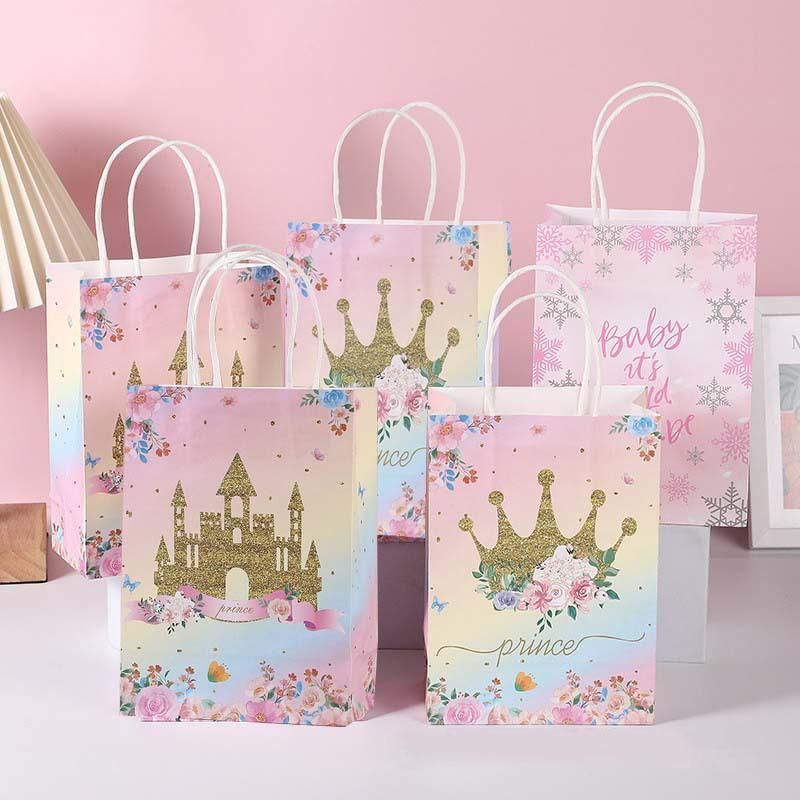 30pcs Pink Romantic Flower Tote Bag Cowhide Paper Elegant Design Gift Bag - Pink — image 6