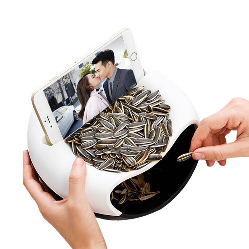 Pink Creative Lazy Snack Bowl with Phone Holder - Dual-Layer Dish for Nuts & Seeds โ image 3