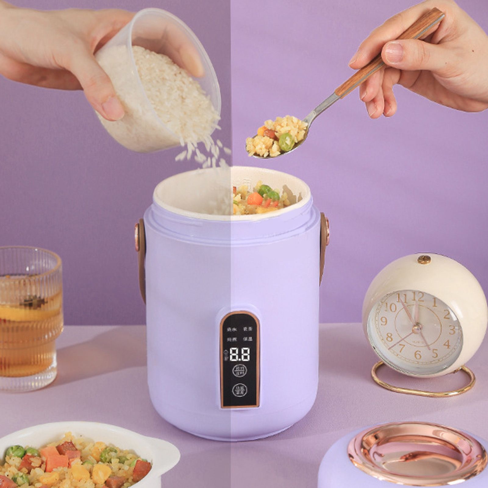 Mini Rice Cooker Efficient Heating Insulated Portable Multifunction Soup Porridge Stewpot for Home Office Dorm Purple โ image 5