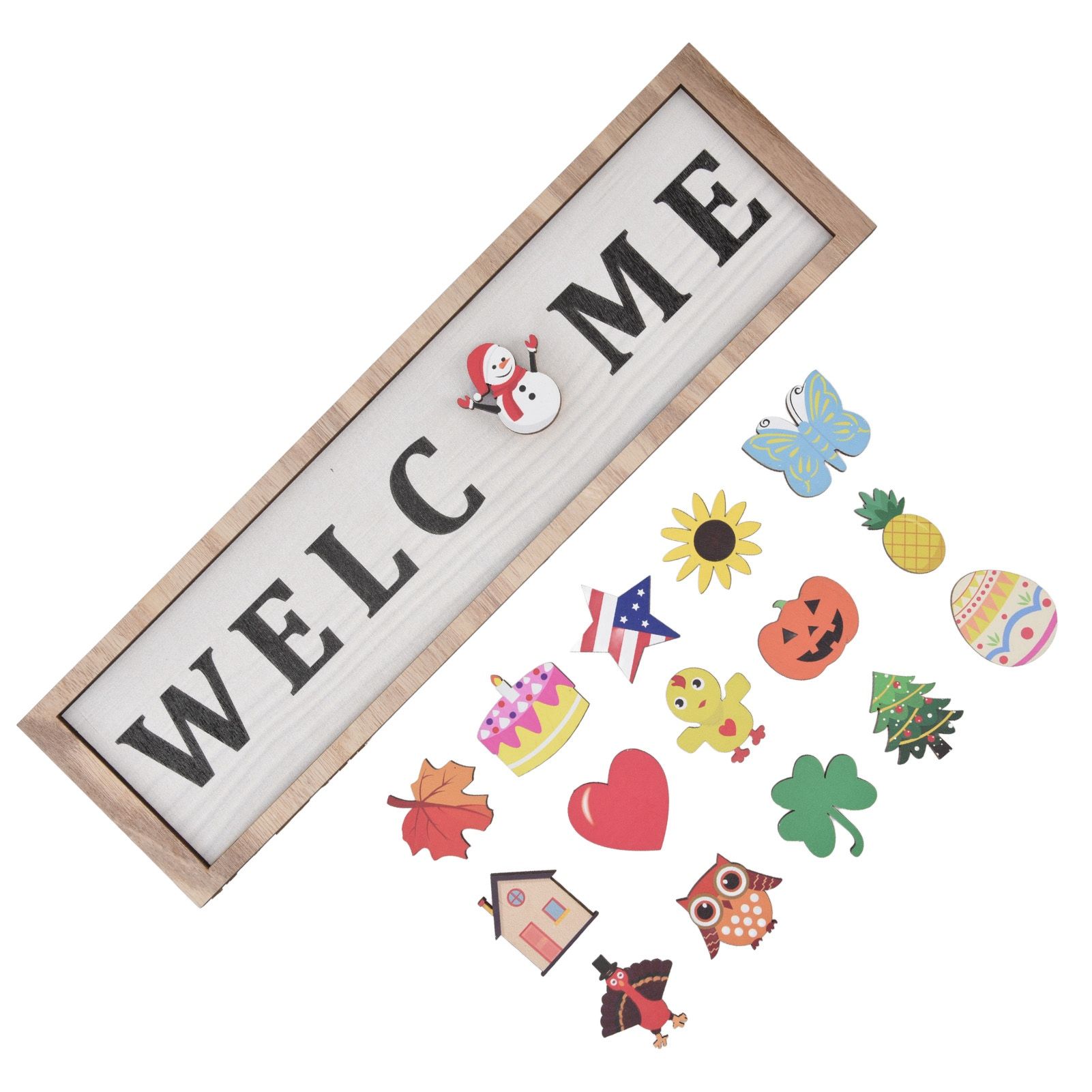 Door Sign Wooden Seasonal Rustic Welcome Door Decoration with 16 Interchangeable Icons for Farmhouse Office Home — image 3