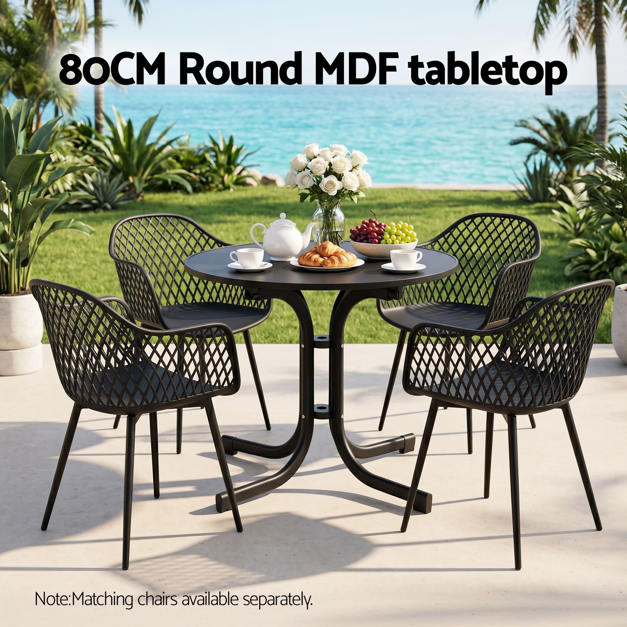 Gardeon Outdoor Side Table 80cm Folding Steel Round Bistro Desk Cafe Patio Furniture Black — image 4