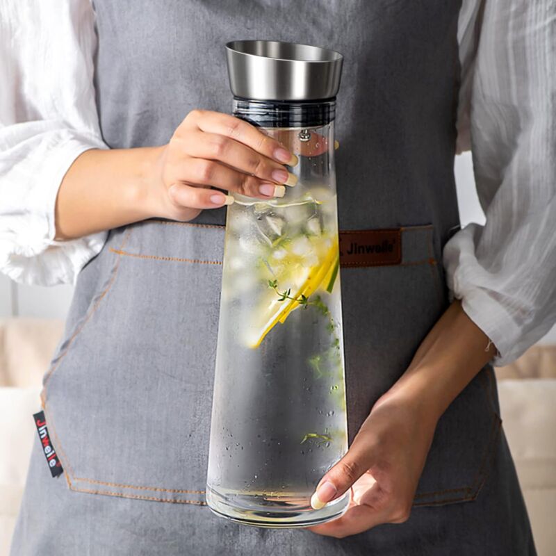 Glass Carafe, 1 Liter Leak Proof Glass Carafe With Stainless Steel Flip Lid For Water, Milk, Juice And Lemonade β image 4