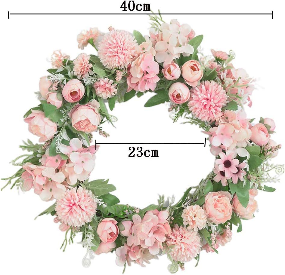 Decorative Spring Wreath, Peony and Hydrangea, 40Cm, Light Pink for home decor accent, front decor, or wall decor — image 4