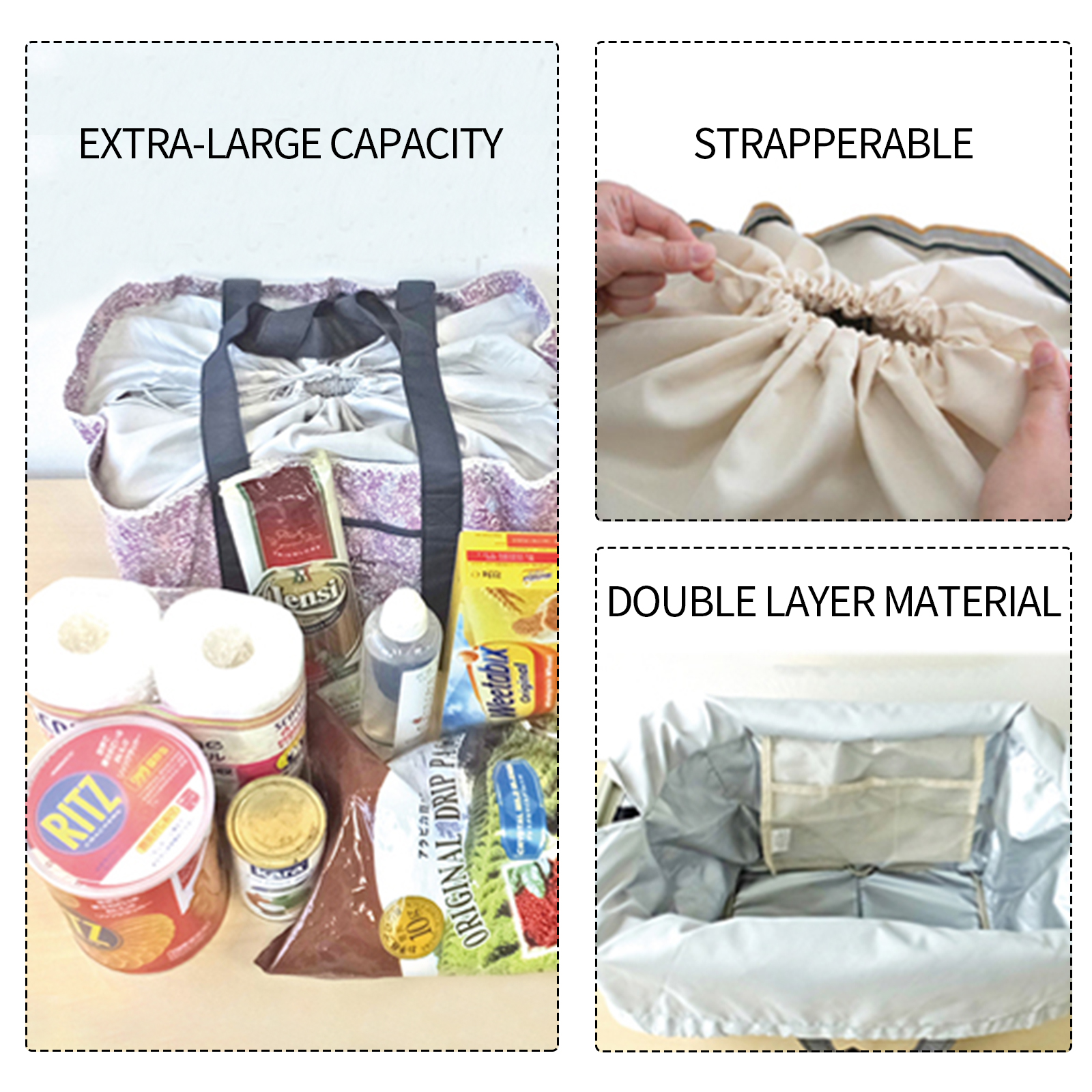 Large Supermarket Shopping Bag Eco Grocery Shoulder Bag Tote Foldable Reusable — image 2