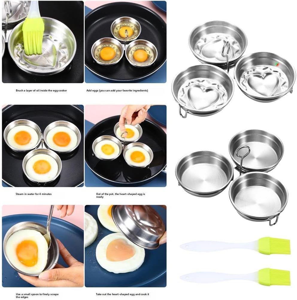 Steel Egg Poacher, Poached Egg Cooker, 3-Cup Poached Egg Cooker, Nonstick Egg Poacher Cups, Egg Poaching Pan with Rack and Handle for Microwave Oven Stovetop โ image 4