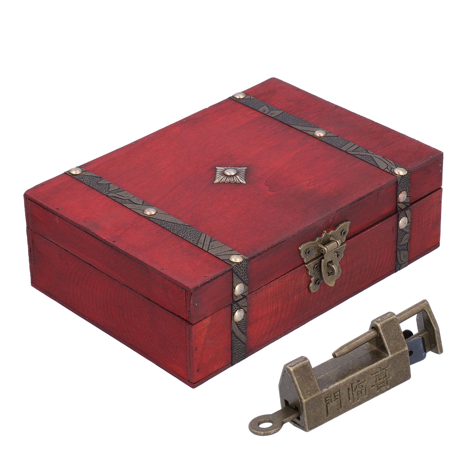Jewelry Box Antique Wooden Photography Shooting Props Desktop Storage Box with Lock โ image 2