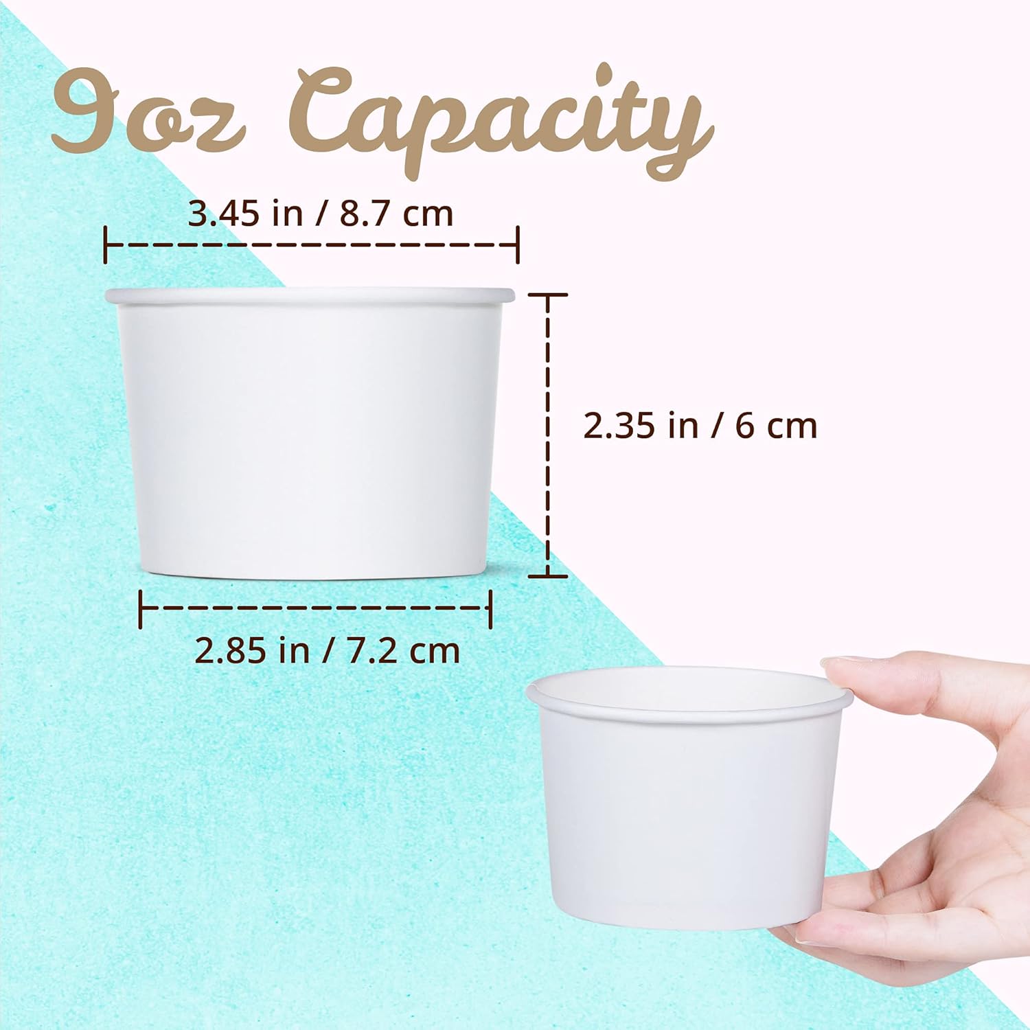 Paper Ice Cream Cups - 50-Count 9-Oz Disposable Dessert Bowls for Hot or Cold Food, 9-Ounce Party Supplies Treat Cups for Sundae, Frozen Yogurt, Soup, White — image 4