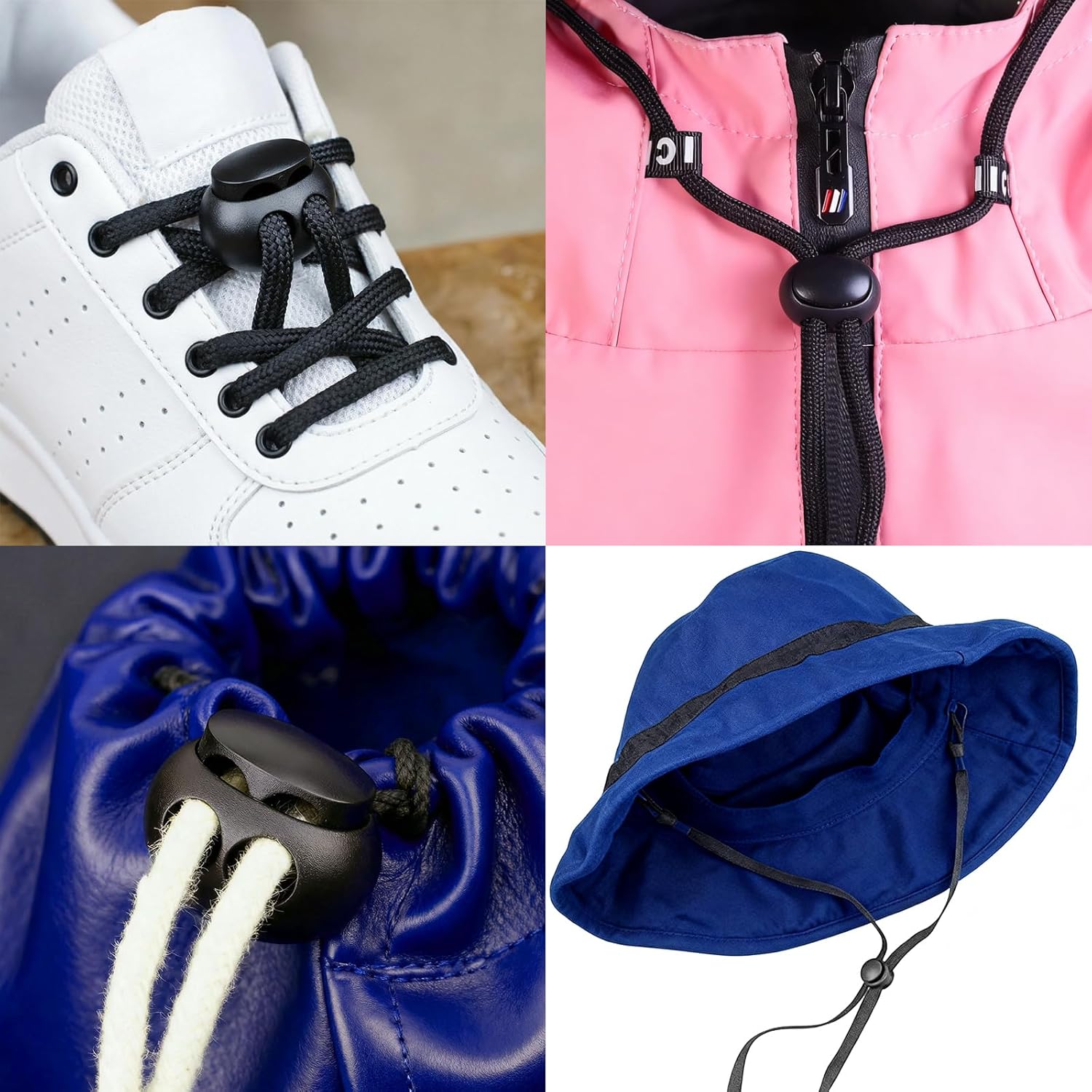20Pcs Spring Cord Lock End Stopper Fastener Slider Toggles Clip - Double Hole Round Plastic for Drawstrings Lanyard Paracord Elastic Bungee Shock Cord Rope β image 3