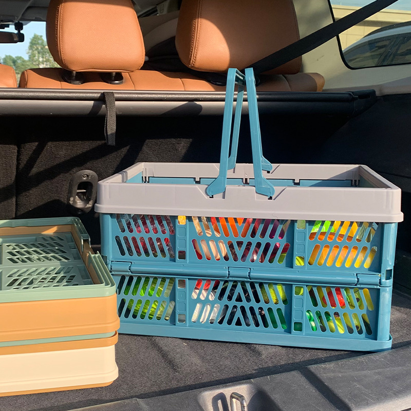 Large Collapsible Storage Basket with Handles - Portable Folding Crate for Shopping, Picnics & Car Trunk(blue) — image 4