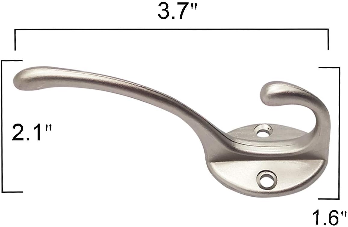 10 Pack Dual Coat Hooks Wall Mounted with 40 Screws Retro Double Hooks Utility Silvery Hooks for Coat, Scarf, Bag, Towel, Key, Cap, Cup, Hat (Silvery) — image 3