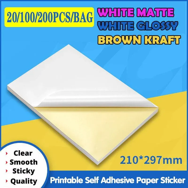 A4 Self Adhesive Sticker Paper Sheet Label Laser Inkjet Print Mailing Address - Brown Kraft*100 PCS — image 2