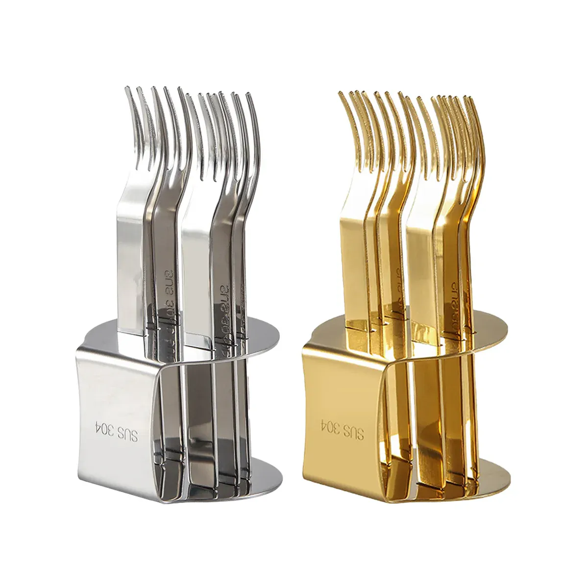 Elegant 304 Stainless Steel Fruit Forks Set of 6 For Home Dessert Cake Use - Golden — image 3