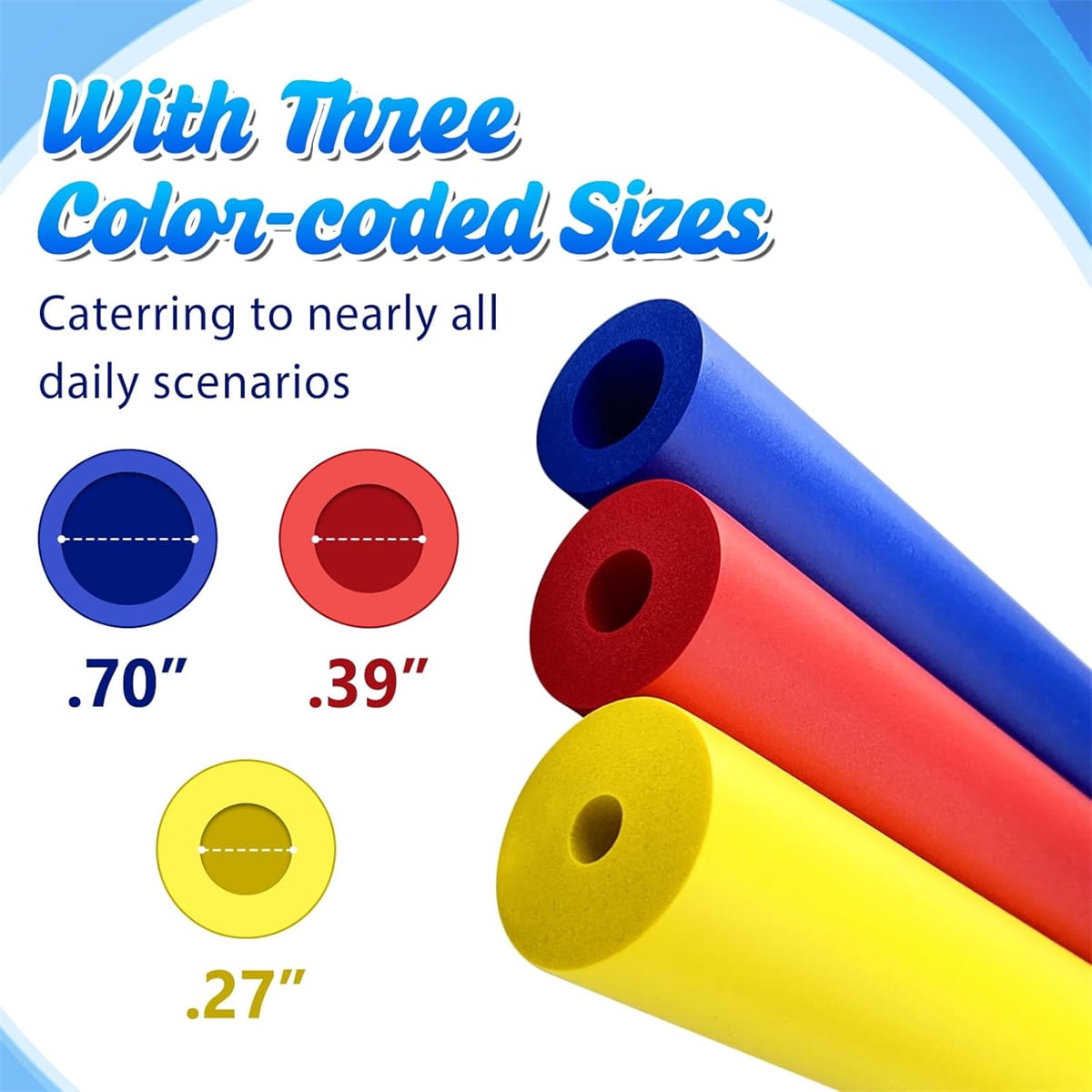 6 Pcs Foam Grip Tubing for Utensils,8" Non Slip Foam Handles,Foam Tubing for Handle Grip for Pens & Tools,3 Sizes Adaptive Utensils Grip for — image 2