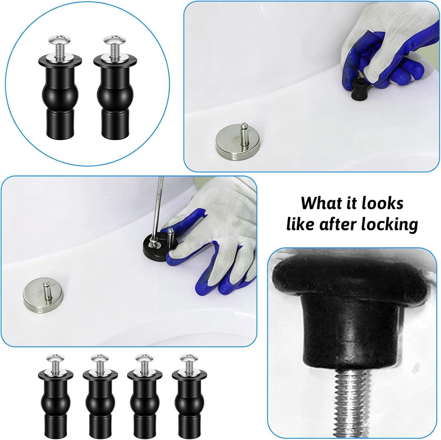 4 Set Stainless Steel Toilet Seat Bolts, 10mm Toilet Seat Screws Replacement Kit with Expanding Rubber Nuts Universal Toilets Seats Hardware for Most Top Mount β image 4