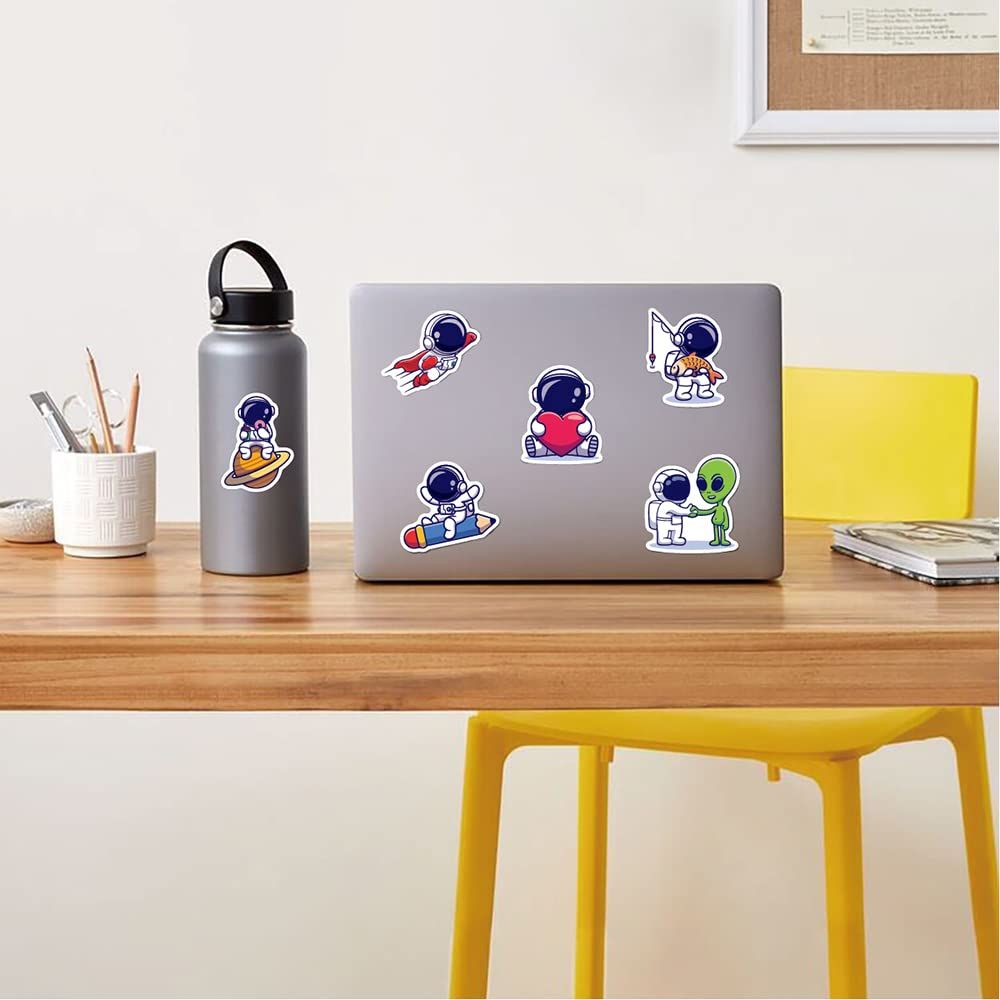 Cartoon astronaut stickers for boys, teenagers, and girls | 83 pieces | Fashionable vinyl waterproof stickers for laptops and tablets — image 5