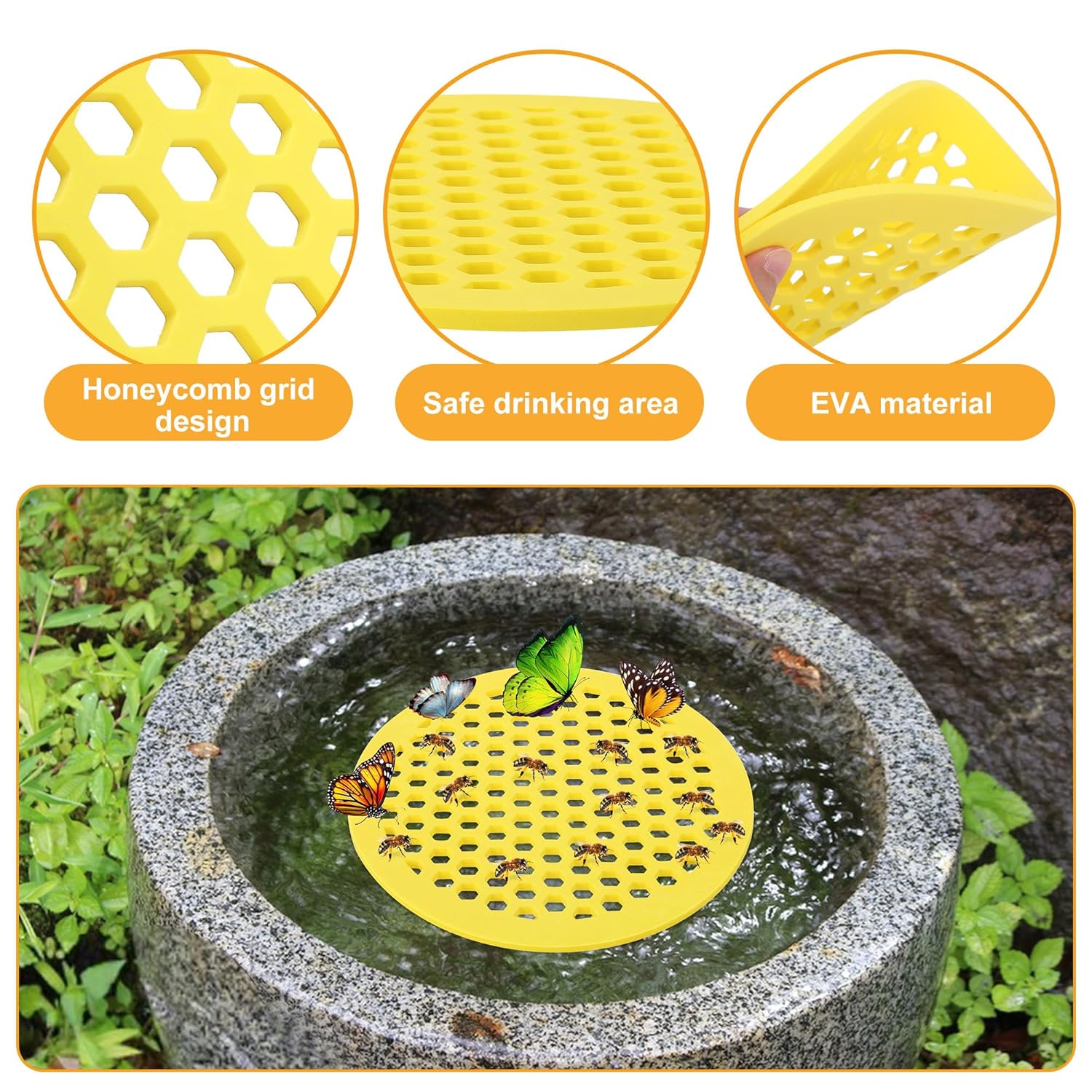 4 Pack Floating Bee Island- 7.87 Inch EVA Foam Floating Bee Watering Station- Butterfly Bee Waterer for Feeding, Bee Bath, Outdoor Garden Decor — image 3