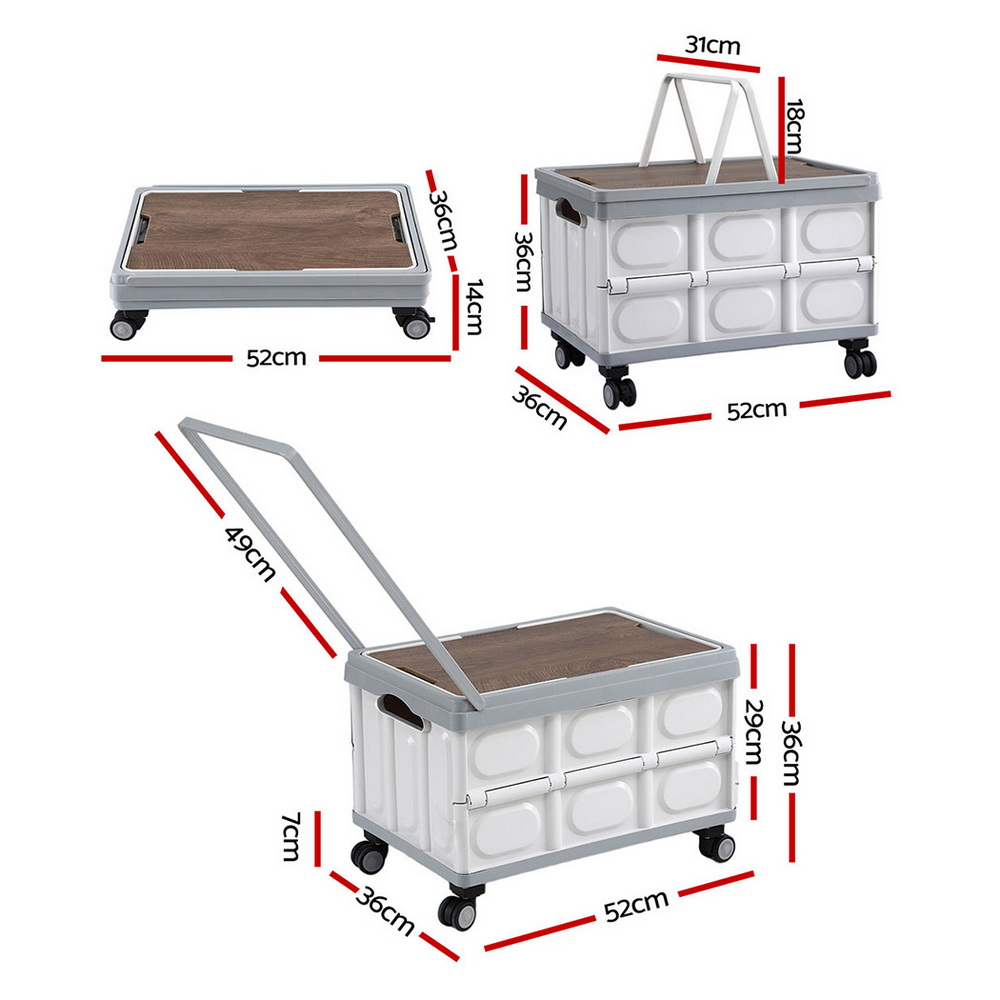 Gardeon Collapsible Outdoor Storage Box 54L Stackable Folding Camping Organizer Wheels Plywood Lid Beige — image 3
