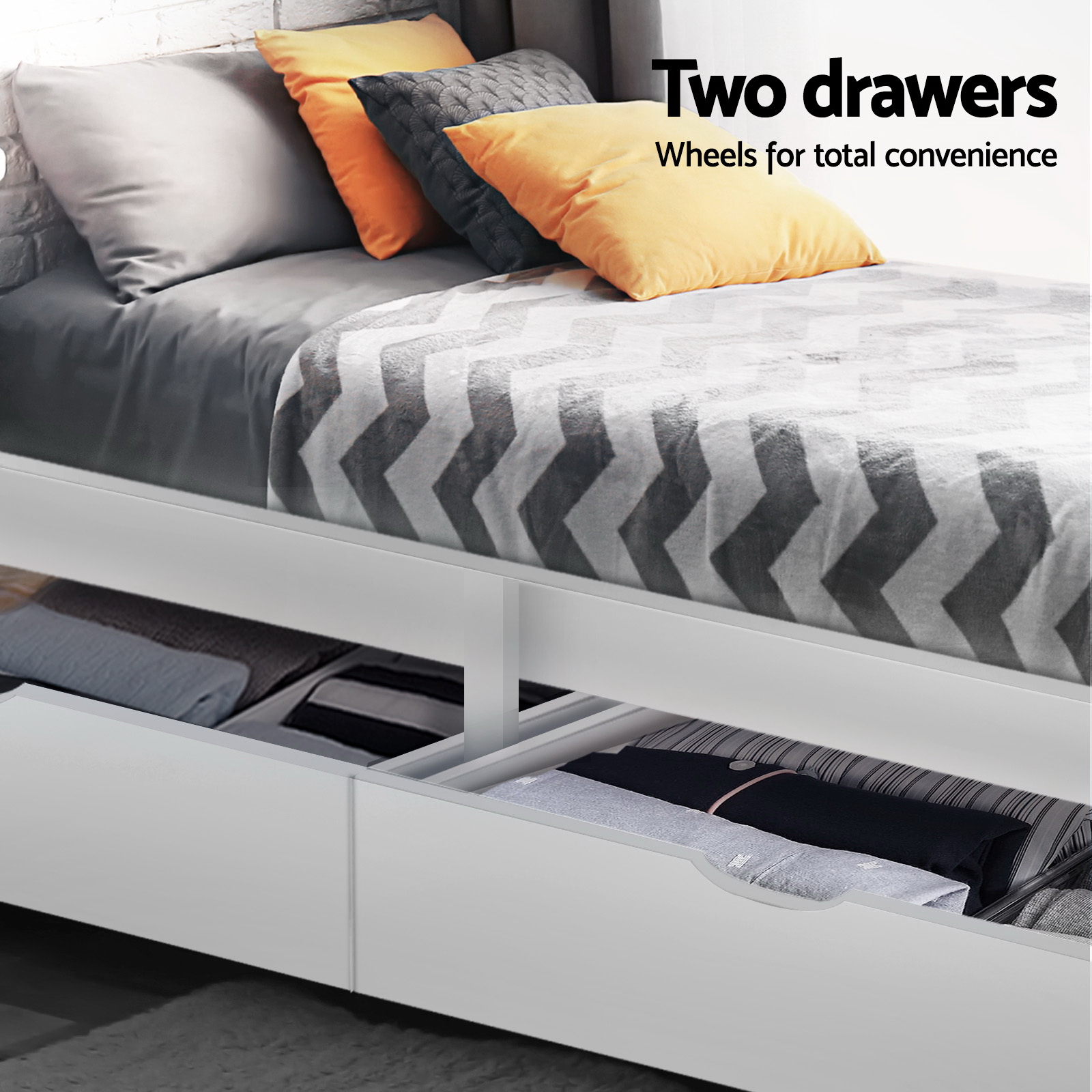 Artiss Bed Frame Single Size Wooden with 2 Drawers White RIO โ image 4
