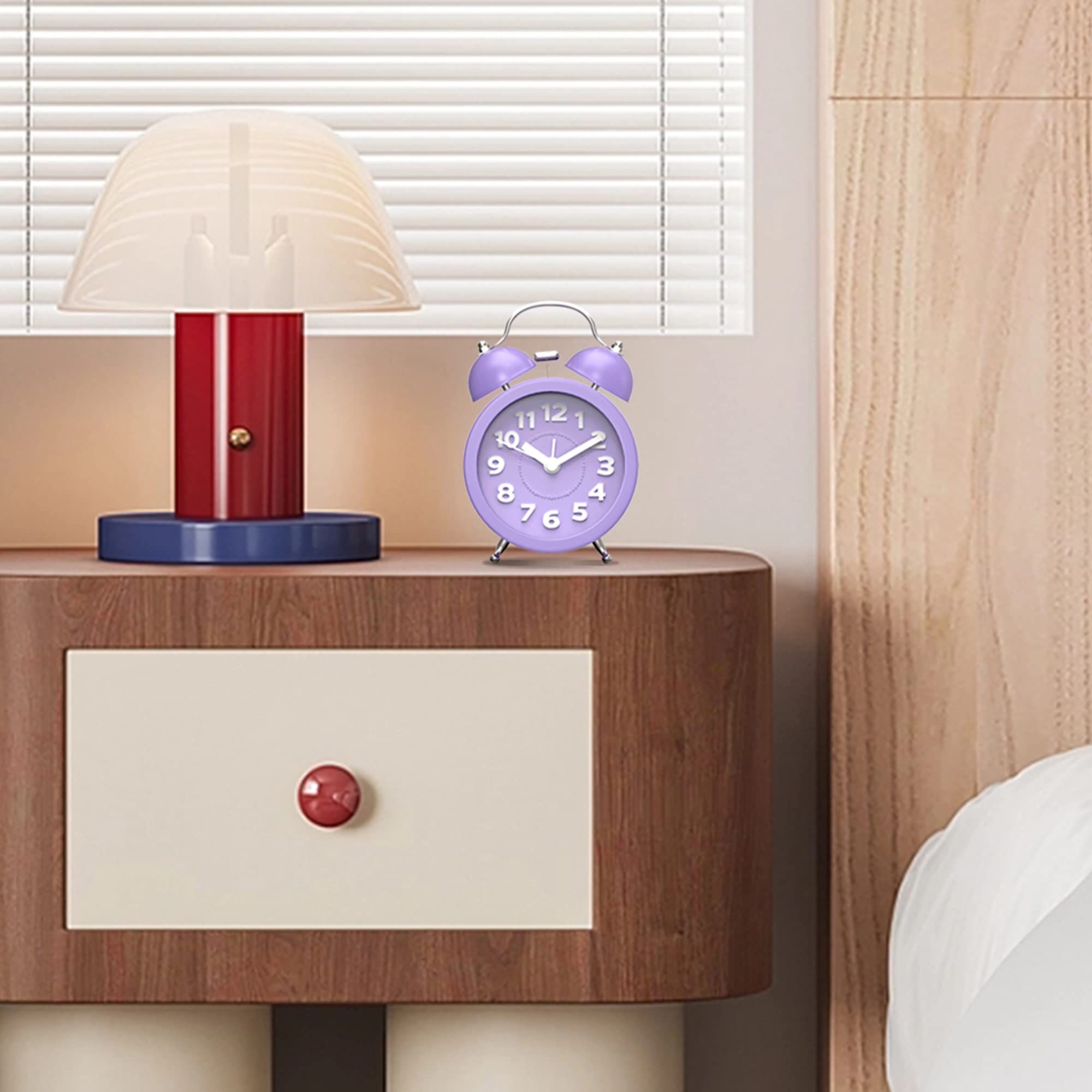 Loud Alarm Clock for Heavy Sleepers Bedrooms, Analog Alarm Clock, Small Alarm Clock, Retro Design for Kids, 3 inch, Purple — image 2