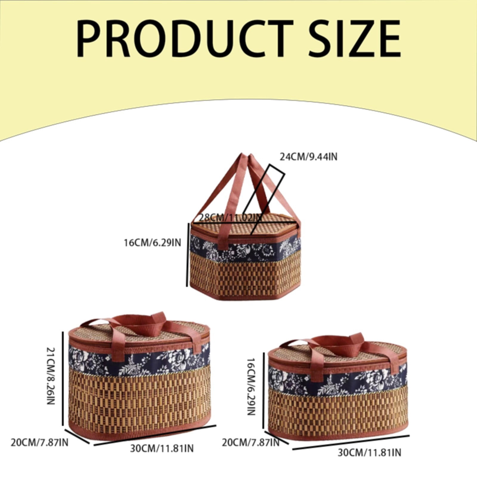 Wicker Basket with Lid,Wicker Picnic Basket with Double Handles,Woven Picnic Storage Rattan Wicker Egg Serving Gift Baskets Food Vintage, Brown — image 3