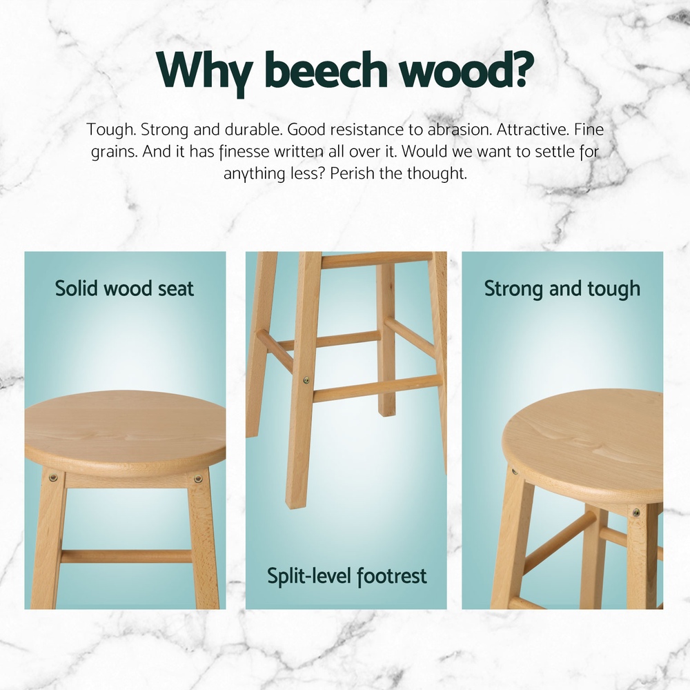 Artiss 4x Bar Stools Round Chairs Wooden Nature — image 4