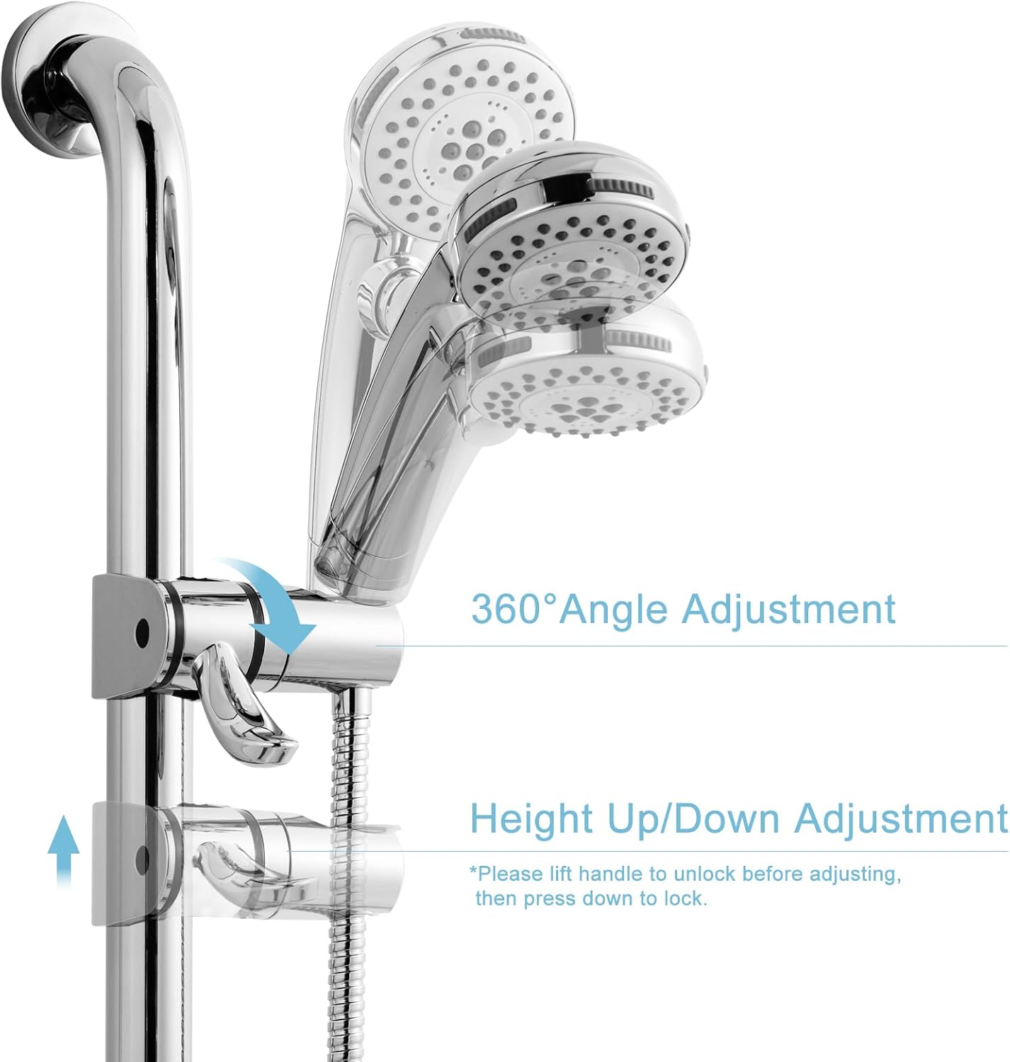 ADA Handshower Shower Grab Bar Head Holder, Universal Fit 1.25''(32mm) Hand Held Shower Bracket for Handicap Grab Bar, Detachable Bathroom Replacement, 360 — image 4