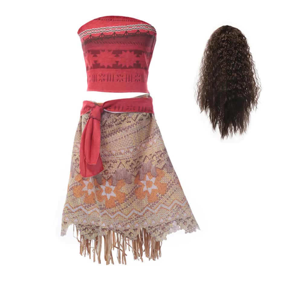 Moana Dresses Girls Children's Clothing Cosplay Vaiana Princess Dress Necklace Wig Kids Carnival Party Summer Disney Costume Set Moana Set 03 5-6T(130) — image 3