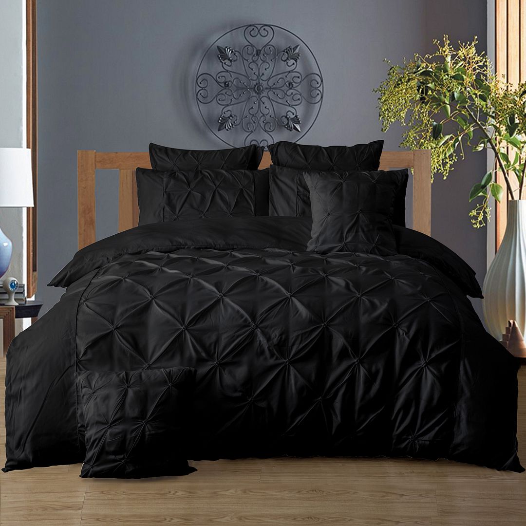 Diamond Pintuck Double Size Black Duvet Quilt Cover Set — image 4