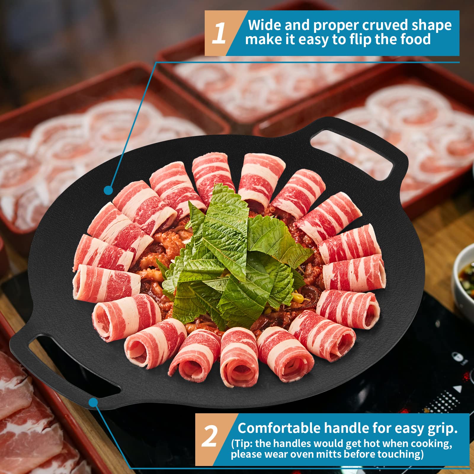 Korean Grill Pan Nonstick 6 Layer 40cm Round BBQ Griddle Indoor or Outdoor Cooking โ image 6