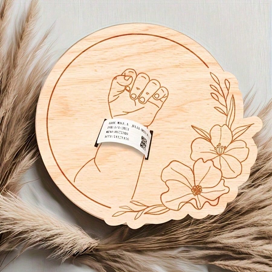 Newborn Hospital Bracelet Engraved Keepsake Box - Personalized Baby Gift With Laser Cut Wood Fiber Pregnancy Wristband - Ideal Mother's Day & Father's Day