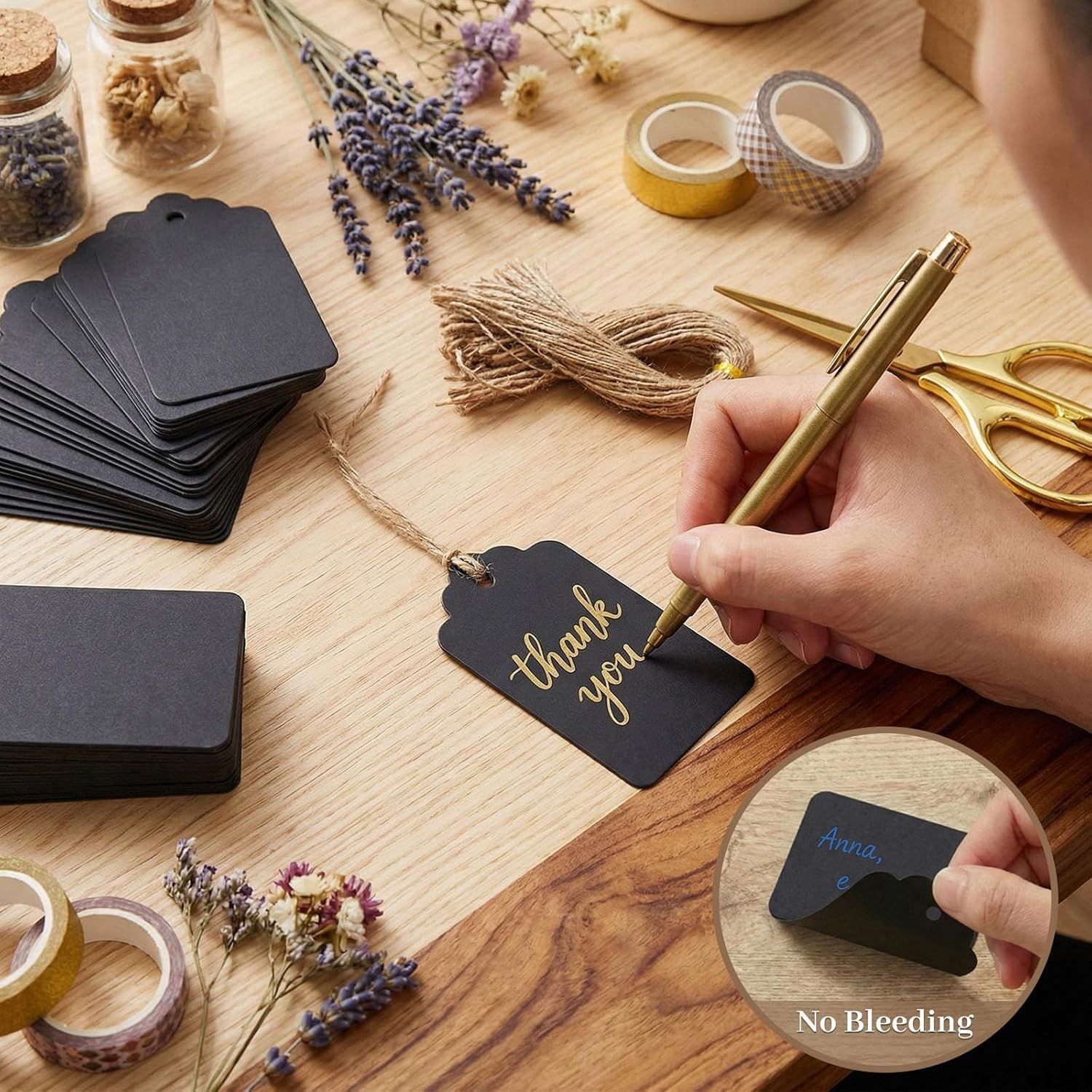 125pcs Gift Tags with String Attached, 1.5 x 2.8 inch Black Gift Tags Paper Black Labels for Clothes DIY Crafts Wedding Holiday โ image 4