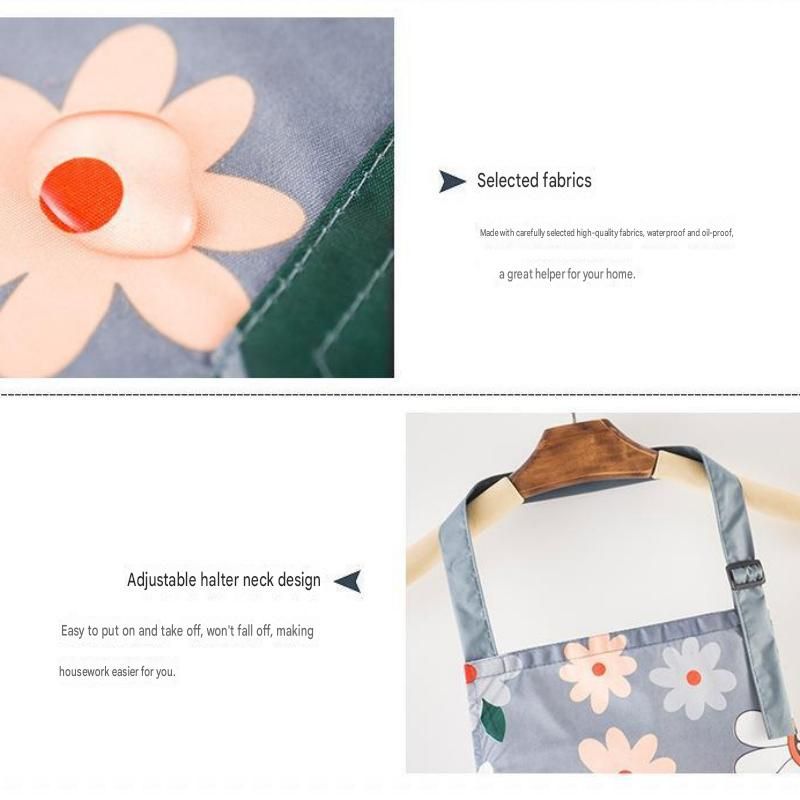 Pink floral pattern Waterproof Kitchen Apron - Oil Resistant Fabric with Adjustable Neck Strap, Large Front Pocket, 70cm Length, for Cooking and Home Cleaning โ image 6